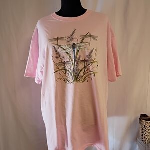Jerzees Pink T-Shirt with Dragonfly Design